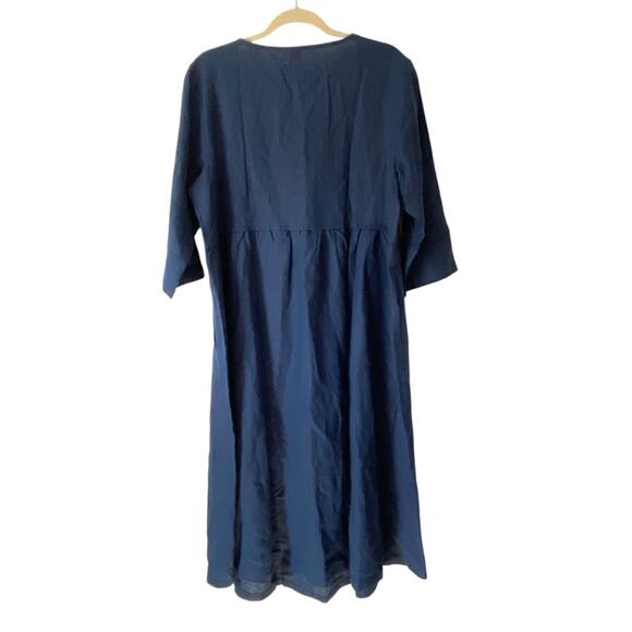 Lintico Linen Luna Dress Button Top Gathered Waist Navy Blue size XL - Picture 8 of 11